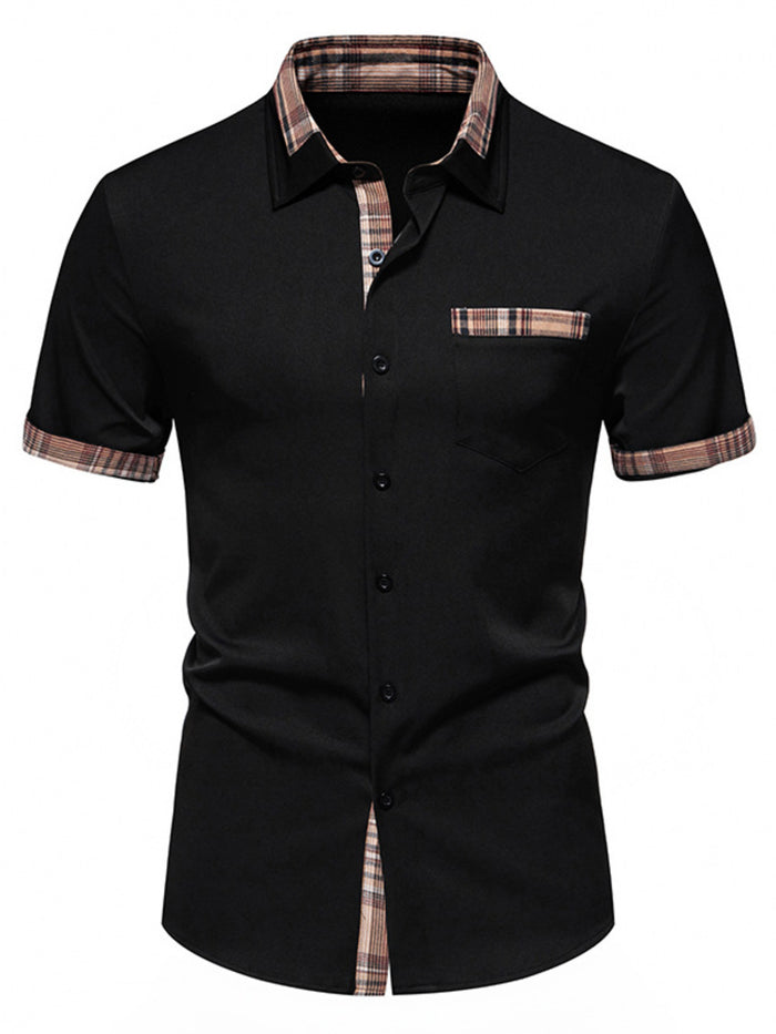 Men's Short Sleeve Plaid Trim Shirt