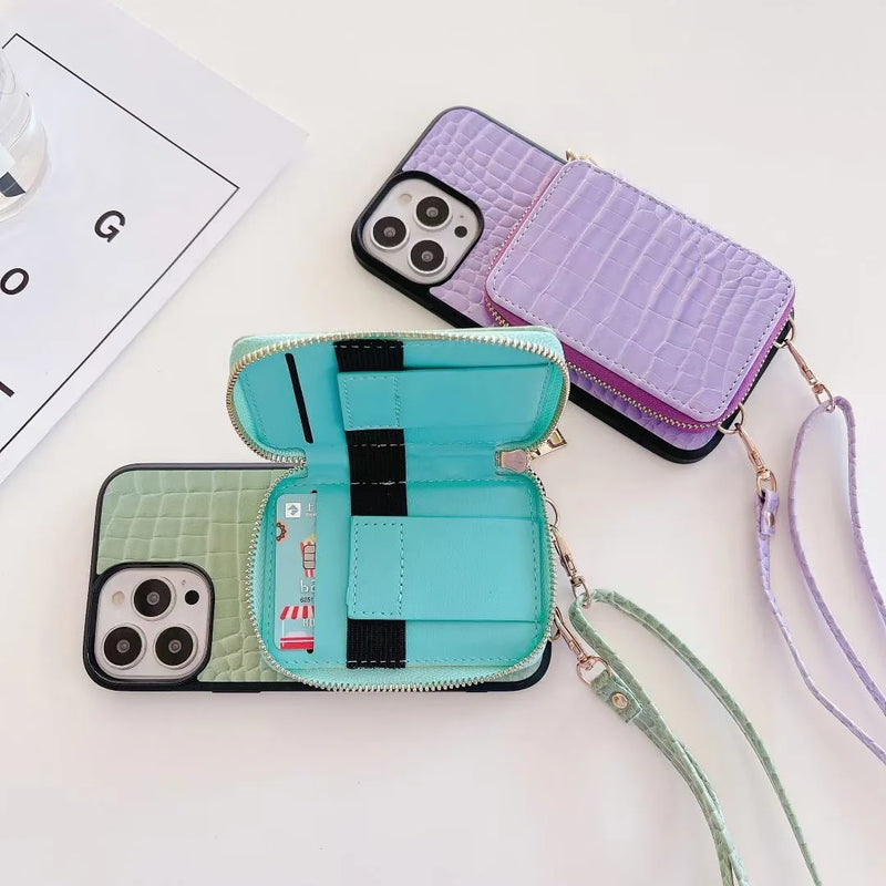 Crossbody wallet phone case with lanyard