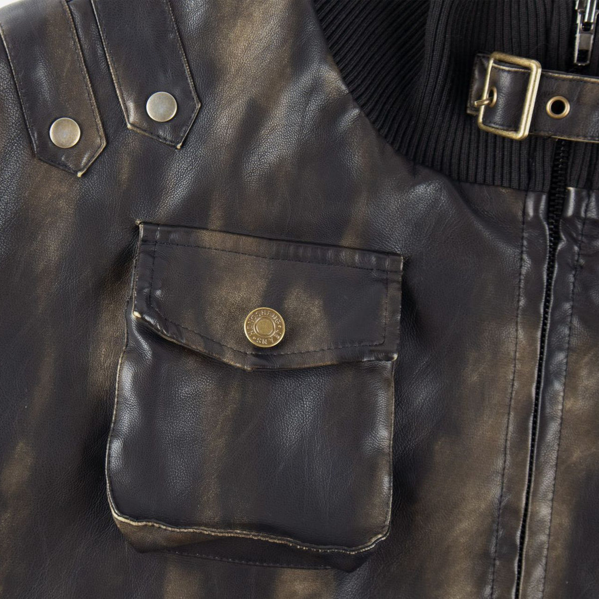 Vintage letter washed leather thick diamond patterned jacket