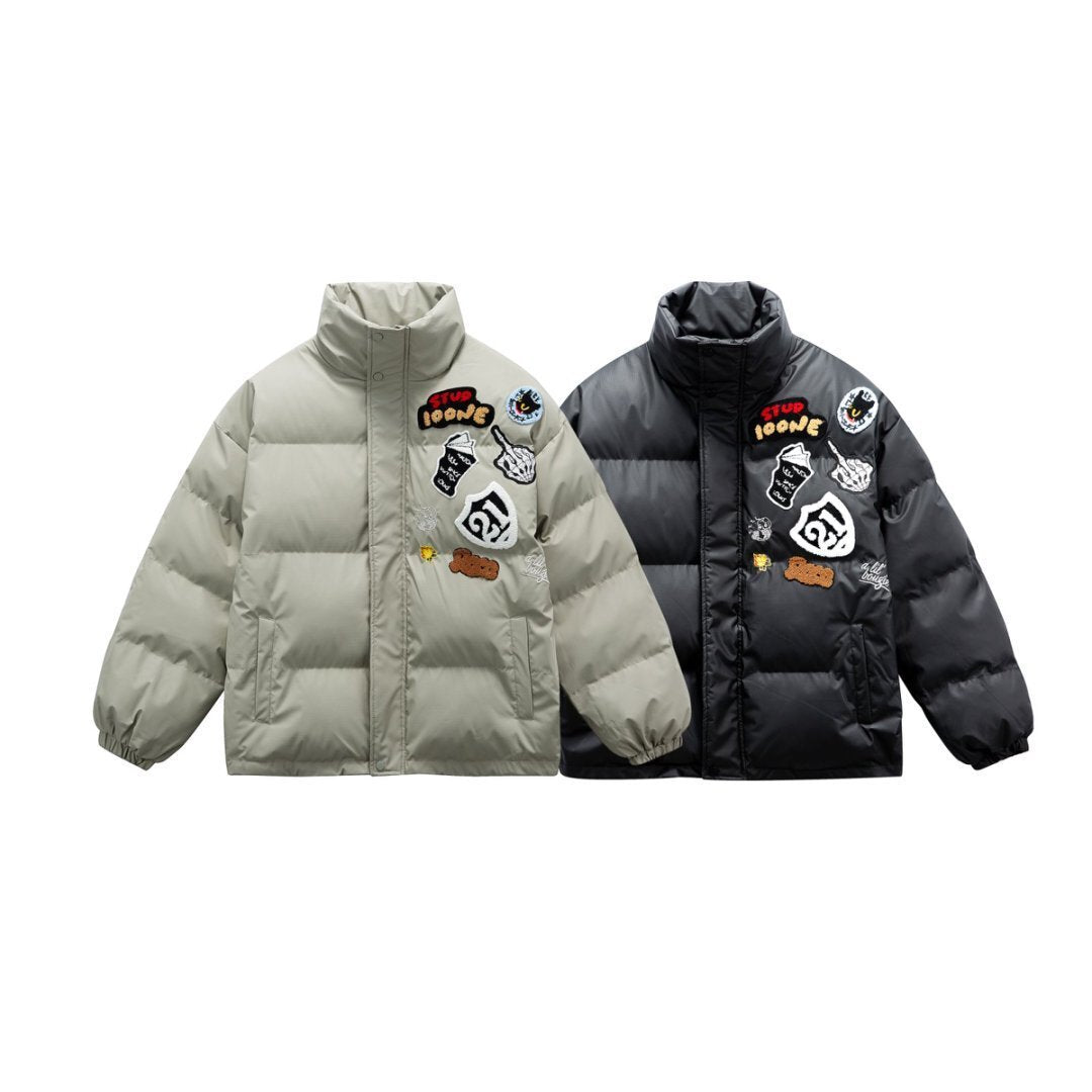 Towel embroidery PU leather jacket cotton jacket