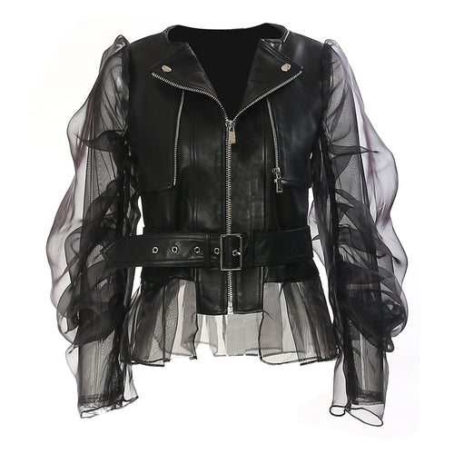 Black organza bubble sleeve cropped jacket