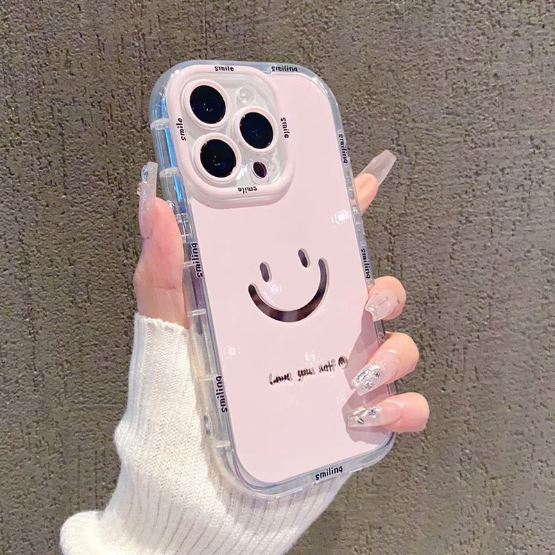 Mirror phone case with painted smiley face, view 4