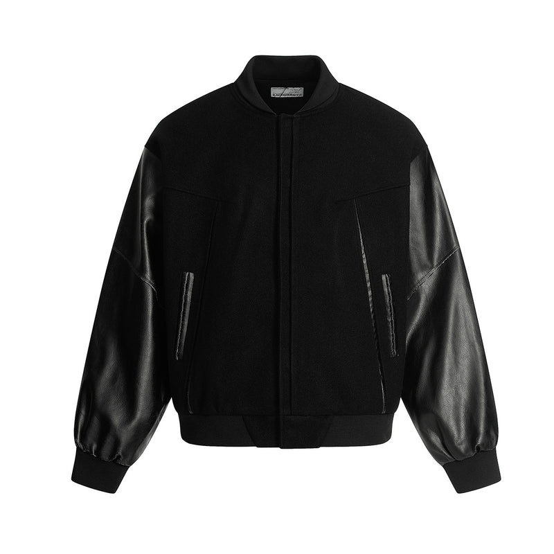Retro deconstructed faux leather flight jacket, view 3