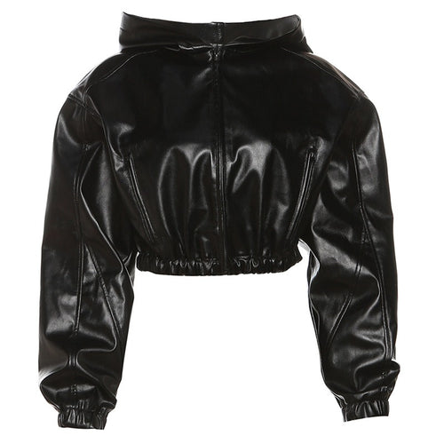 Women's cropped hooded faux leather jacket