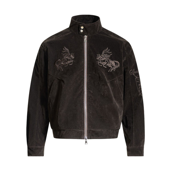 Deconstructed Embroidery PU Leather Design Men's Loose Jacket Coat