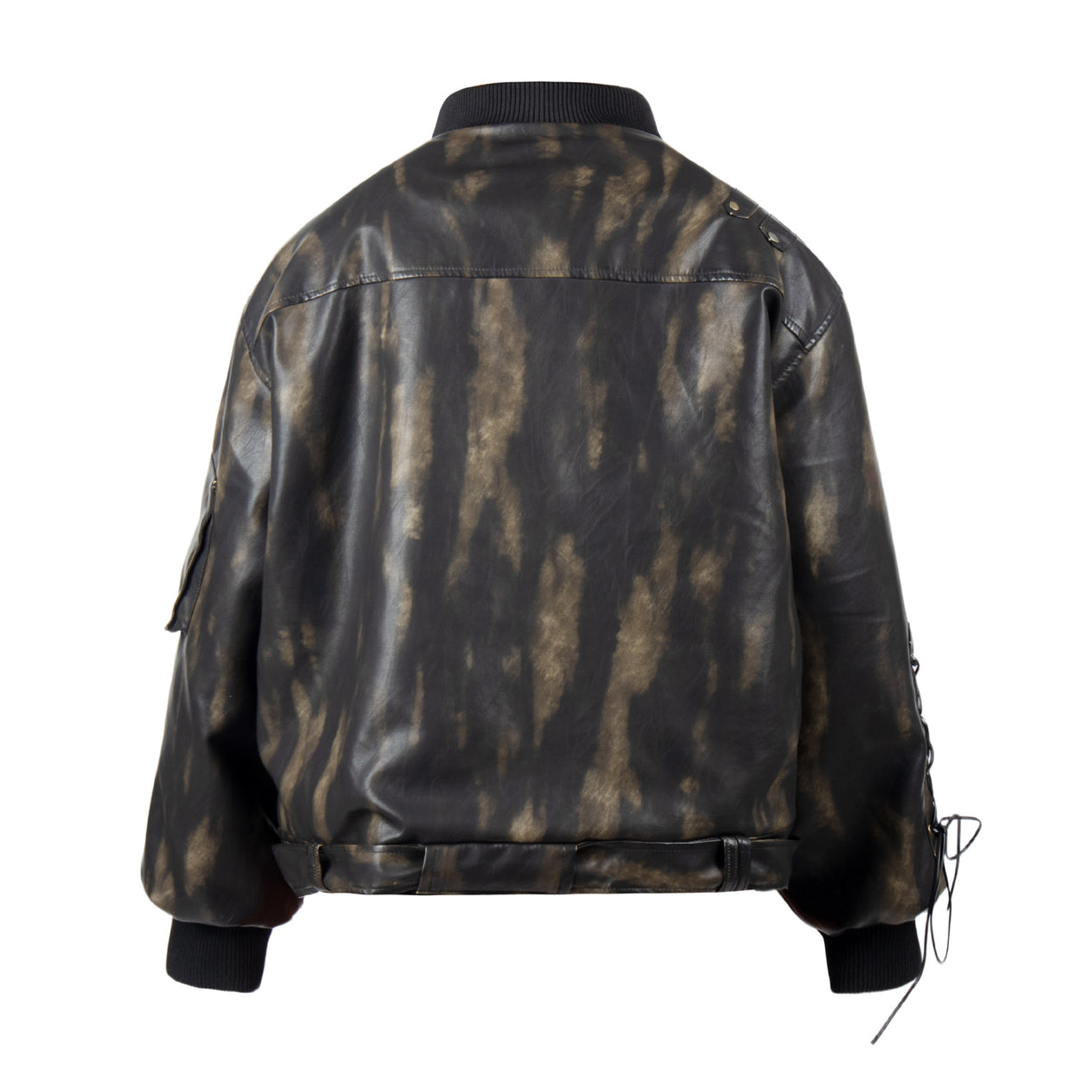 Vintage letter washed leather thick diamond patterned jacket
