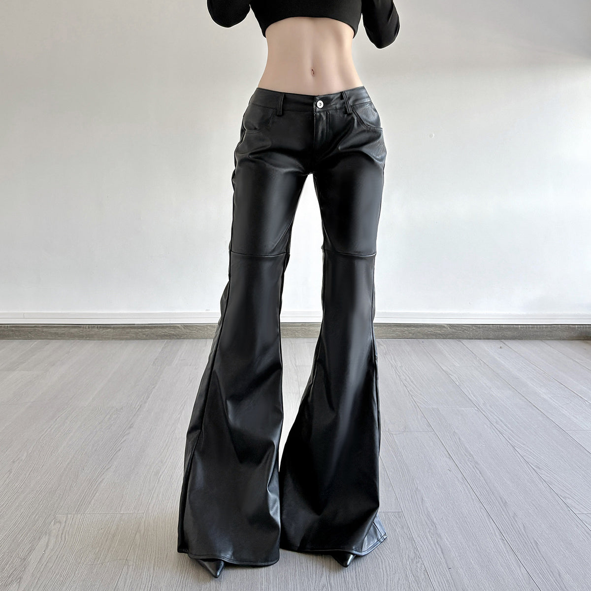 Autumn and winter PU leather micro flared pants