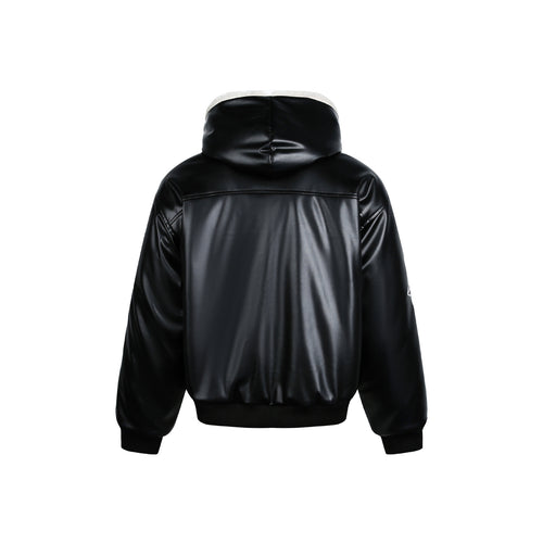 Men's cross zip padded faux leather moto jacket, view 2