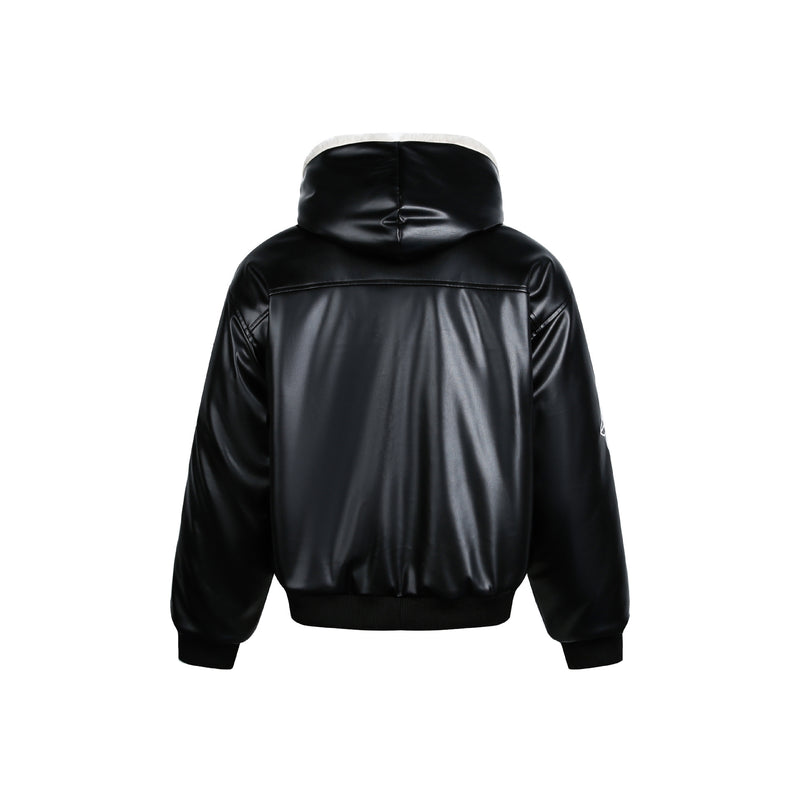 Men's cross zip padded faux leather moto jacket, view 2