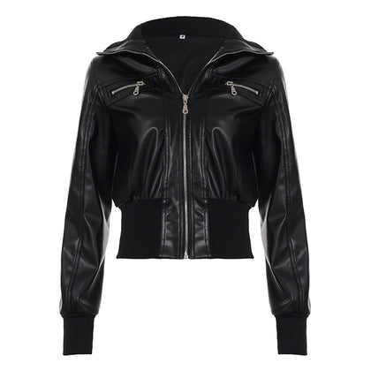 Women's black patchwork faux leather workwear jacket