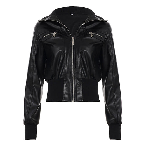 Women's black patchwork faux leather workwear jacket