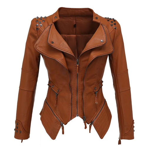 Women's slim fit motorcycle jacket in khaki