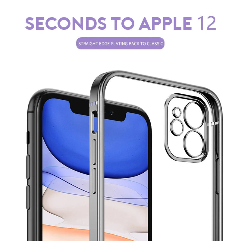 New Square Plating Soft Case For iPhone 11 Pro 11Pro Max Clear Cover For iphone 11 PROMAX Transparent Phone Case TPU Back Cover