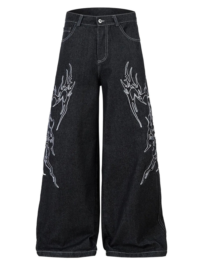 Men's Embroidered Wide Leg Baggy Jeans
