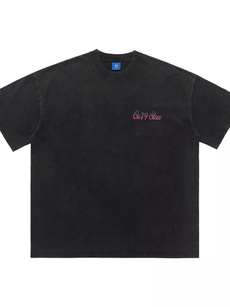 Men's black vintage graphic oversized T-shirt, view 4