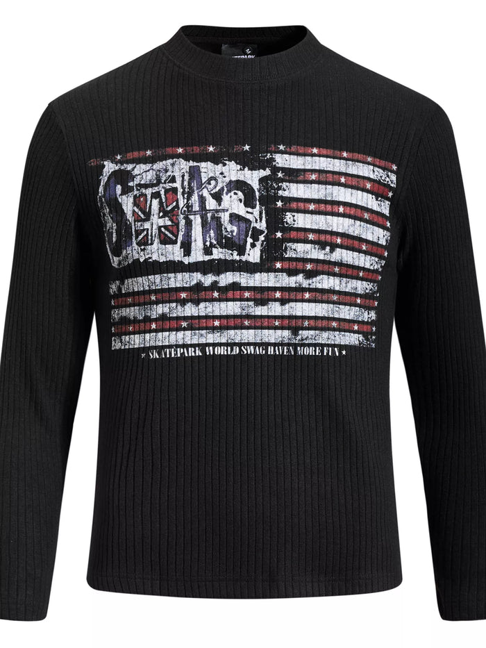 Men's American Flag Ribbed Long Sleeve T-Shirt