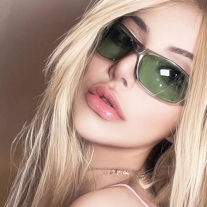 Green rectangular tinted sunglasses